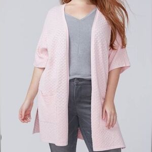 Lane Bryant Cardigan | Light Pink Open Knit Short Sleeve | 14/16